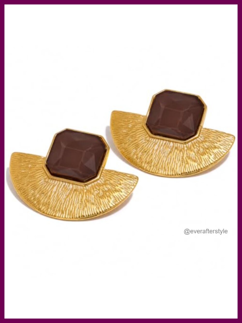 Chunky Vintage Statement Earrings Brown Stone Drop Dangle Lightweight